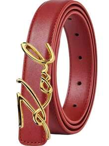 Long Letter Decor Smooth Buckle Skinny Belt For Women - Multicolor - View 2