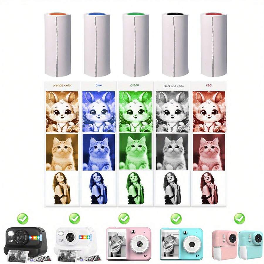 5 cuộn giấy in nhiệt hai màu, khổ 57x25mm, in ảnh tức thì, tương thích với hầu hết các máy ảnh trẻ em, quà tặng hoàn hảo cho Lễ Tạ ơn và Giáng sinh. - Xem 1