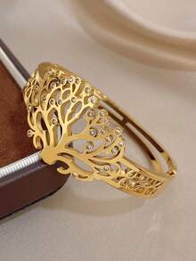 1pc Double Layer Life Of Tree Bangle Bracelet For Women Hollow Stainless Steel Golden Bangle Bracelet For Mother Day Valentine Party Vacation Festival Jewelry Gifts - Multicolor - View 11