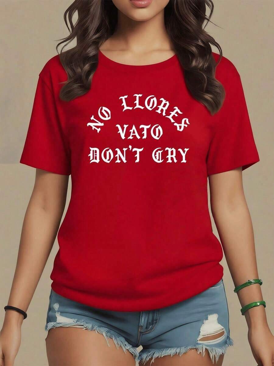 Motivational Phrase "Don't Cry, Dude" Conveys A Strong Attitude And Confidence In Difficult Times. Women's T-Shirt, 100% Cotton, Comfortable And Casual, By Maija. - 紅色 - 查看 1