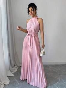 Vestido de línea A con cuello con volantes y cintura plisada, elegante y romántico para el Día de San Valentín - Rosa vieja - Ver 3