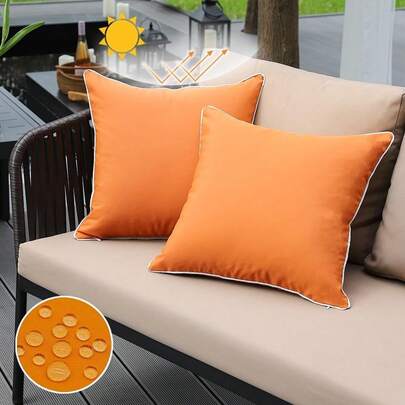 Waterproof Black Throw Pillow Cover, Outdoor Cushion Case With White Piped Edge, Weather Resistant Decorative Pillow For Patio Garden Couch, No Pillow Insert(1Pc,2Pcs Available)