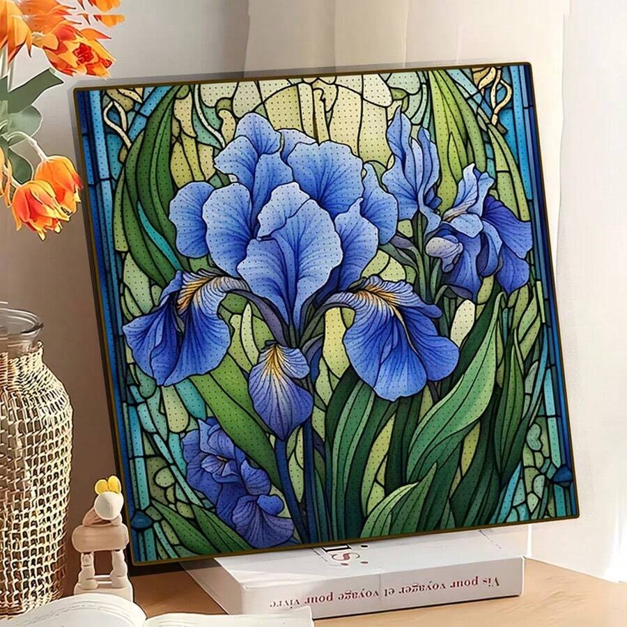 1件全新5D圆形亚克力钻石画马赛克工艺品,以优雅的蓝色鸢尾花为主题,采用彩色玻璃风格,手工钻石刺绣而成,适合家居墙面装饰或作为礼物送给女友、父母、朋友,既艺术又有意义。 - 圓鑽 - 查看 1