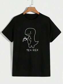 Manfinity Dauomo Hombres Camiseta con estampado de letra y dibujos animados - Negro - Ver 1