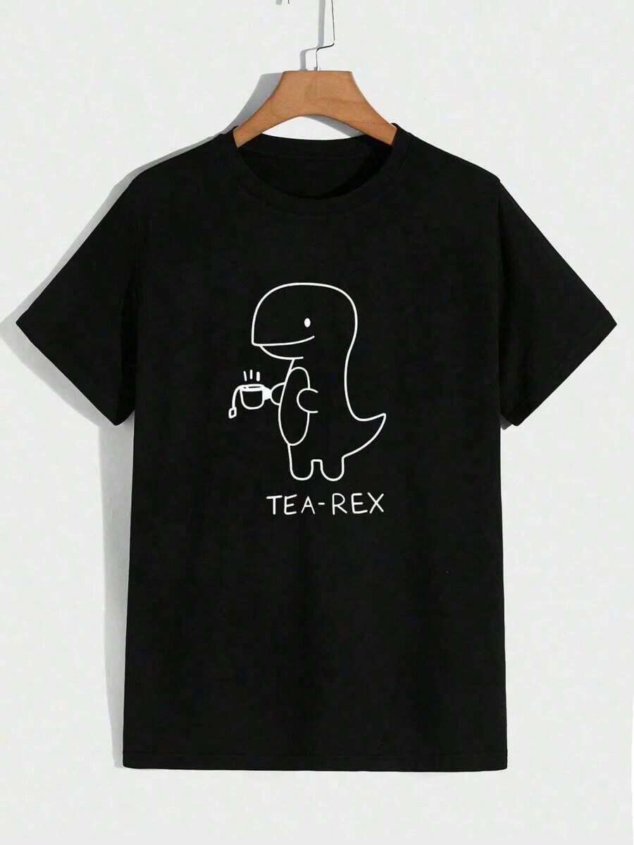 Manfinity Dauomo Hombres Camiseta con estampado de letra y dibujos animados - Negro - Ver 1