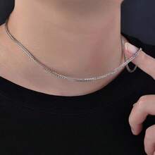 1pc S925 Sterling Silver Necklace Chain, Minimalist Basic Style Silver Chain, Chopin Chain, Hip-Hop Cool Men's Clavicle Chain, Sweater Chain - Silver - View 3