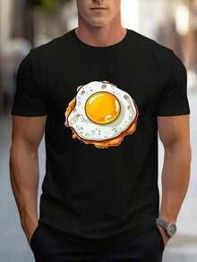 Casual T-Shirt With Egg Graphic Design, Suitable For Training, Hiking, And Outdoor Activities. This Regular-Fit, Crew-Neck T-Shirt Is Made Of Stretchy Fabric With A Geometric Pattern And Weighs 180 G/M². Ideal For Summer Wear. - 黑色 - 查看 1