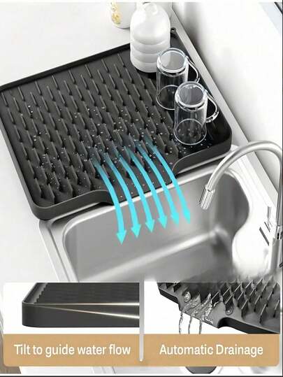 1pc Kitchen Anti-Slip Silicone Drain Mat - With Built-In Drainage Design, Heat Resistant & Easy To Clean, Suitable For Countertops, Sinks And Refrigerators. Available In 2 Styles To Keep The Kitchen Dry.