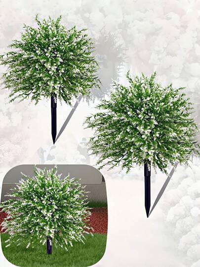 抗紫外线人造白色薰衣草灌木，带支架，适合室内/室外家居花园、婚礼、酒店装饰，夏季和秋季适用。