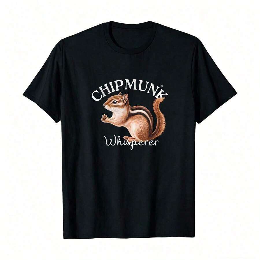 Camiseta "Chipmunk Whisperer" con diseño de ardillas y naturaleza, transpirable y cómoda, de manga corta y cuello redondo, adecuada para todas las estaciones, para uso diario de mujeres. - Negro - Ver 1