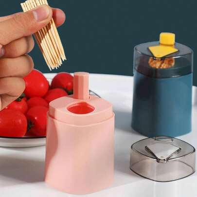 Automatic Toothpick Dispenser - Press Type Plastic Toothpick Box, Rechargeless Household Storage Container