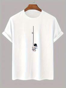 Men's Plus Size 100% Cotton T-Shirt - Astronaut Print, Short Sleeve, Crew Neck, Premium Quality Casual T-Shirt For Outdoor Adventures, Suitable For Spring, Summer And Autumn, Machine Washable, Astronaut T-Shirt, Spring And Summer T-Shirt, Fun Design, Soft Fabric, Plus Size WZIS - 黑色 - 查看 6