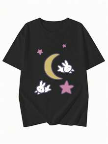 Blusas casuales para dama, vestidos casuales para mujer, playeras de mujer, blusas para mujer, Nueva Llegada Playera Brillante y Suave para Mujer, Top Holgado de Cuello Redondo con Manga Corta, Textura Lustrosa, Lavable a Máquina, Ropa Casual en Color Negro Ideal para Primavera y Verano - Negro - Ver 2