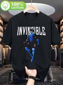 1 pcsCamiseta gráfica de Mark Grayson Invencible - Ropa oficial de superhéroe con letras INVISIBLES llamativas - Camiseta suave lavada para hombres y mujeres - Negra con superhéroe azul180g 100% Cotton - Negro - Ver 8