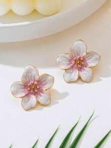 1 buah Anting-anting Retro Prancis dengan Motif Bunga Besar yang Berlebihan, Anting-anting Mewah dan Elegan. - Tetesan minyak berwarna merah muda - View 2