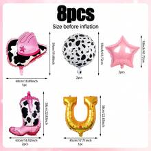 5pcs Cowboy Party Balloon Set, Includes Cowboy Boot Balloon, Cowboy Hat Balloon, Horseshoe Balloon, Heart Balloon, Suitable For Birthday Party, Western Theme Party, Bachelor Party, Rodeo Party For Men And Women - Multicolor - View 2