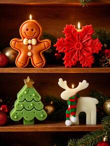 4pcs Christmas Theme Silicone Candle Molds: Reusable, Easy Release, Suitable For DIY Aromatherapy Candles, Handmade Soap And Plaster Decor – Includes Tree, Snowflake, Gingerbread Man And Reindeer Designs – Perfect Holiday Gift Decoration - Four-piece Set - View 4