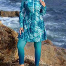 Swim  Plus Size Women's Shell Print Burkini Swim 2pcs/Set Young Women's Gradient ColorSwimsuit With Full Coverage,Modest Swimsuit Blue Outfit For Women Cruise Wear For Women Plus Size Modest Swimsuit,Suitable For Beach,Spring/Summer - Multicolor - Ver 4