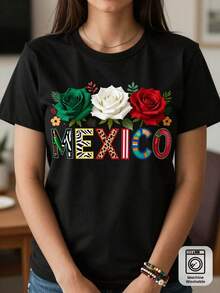 Camiseta con Estampado Creativo de Temática Mexicana. Camisetas de Mujer para Primavera, Verano y Otoño, Estilo Casual y a la Moda, Lavables a Máquina, para Deportes, Uso Diario y Fiestas, Camisetas para Mujer, Disfraces de Halloween, Ropa de Mujer, Camisetas de Estilo Urbano Vintage de Otoño, Unisex, Holgadas, de Algodón, Manga Corta, Cuello Redondo. - Negro - Ver 6