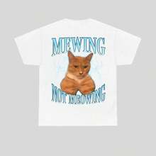 2026 Summer New Funny Cat Meme T-Shirt - Mewing LooksMax Meowing Cat Graphic Tee, Unisex Cotton Outfit For Men & Women, Daily Retro Street T-Shirt - 白色 - 查看 1