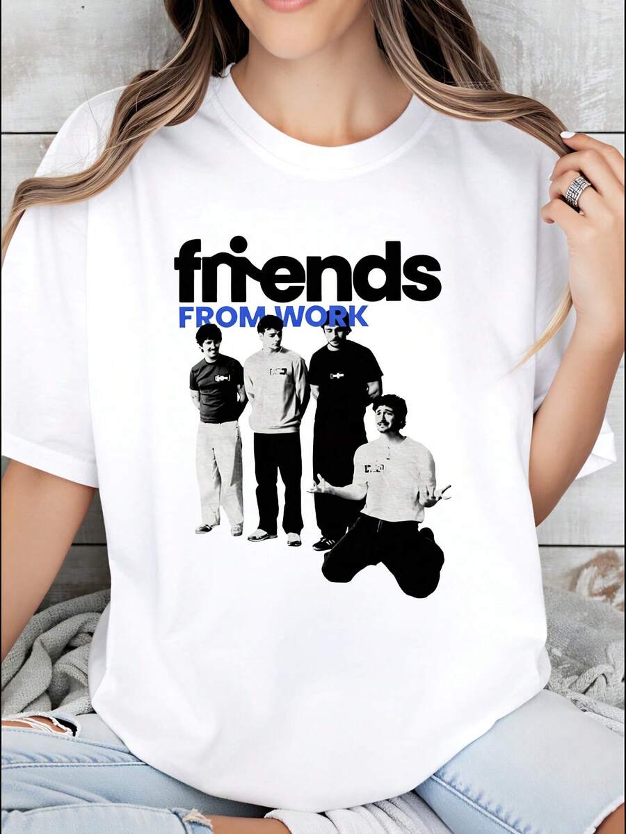 Camiseta de estilo casual para mujer con diseño de patrón de colegas y amigos, adecuada para uso diario y de temporada.Un regalo perfecto para colegas y compañeros de trabajo, blusas para mujer, blusas, blusas casuales para mujer, tops casuales para mujer, tops, unisex. - Blanco - Ver 1