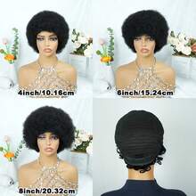 Wig Rambut Remy Keriting Afro Pendek 4-8 inci dengan Poni, Gaya Dasar Potongan Pixie Keriting Afro, Kepadatan 150% Rambut Manusia, Buatan Mesin Sepenuhnya, Tanpa Renda, Mudah Dipakai, Ideal untuk Pemakaian Sehari-hari dan Acara Khusus, Rambut Pendek Serbaguna - Natural Black - View 4