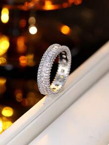 1pc French Luxury Full Circle Line Design Closed Ring, Niche Elegant Versatile Band - Ring - View 11