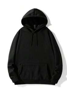 Sudadera con Capucha negra, Diseño Relajado con Estampado, Bolsillos Espaciosos, Perfecta para Otoño e Invierno, Casual y Abrigada - Negro - Ver 2