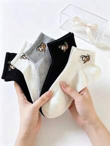 3 Pairs Of Cute Cartoon Design Sloth Pattern Short Socks, Spring And Summer Mesh Hollow Women's Socks, Sporty And Casual All-Match Unisex Socks, Milk Fufu Style Student Sports Socks22 - Multicolor - View 2