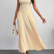 PETITE Women Elegant Pleated Tight-Fitting A-Line Dress Black - Celeste - Ver 9