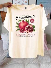 ropa de mujer  Camiseta de manga corta con cuello redondo con estampado de limón y letras - Suave, transpirable, ligeramente elástica, top casual de verano y primavera para mujeres con ajuste regular  camisas de mujer - Albaricoque - Ver 3