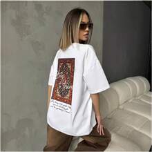 Camiseta de manga corta estilo BF con estampado americano, holgada y retro, 100% algodón, estilo europeo y americano de moda, juvenil y de nicho, para mujer. - Negro - Ver 4