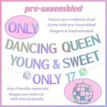 1件装“Young & Sweet Only 17”横幅，全息17岁生日字母横幅，迪斯科主题炫彩17岁生日派对花环，闪光全息生日墙面装饰牌，完美适用于17岁生日派对装饰、主题庆典、迪斯科复古派对、拍照背景以及室内外生日派对用品 - 多色的 - 查看 7