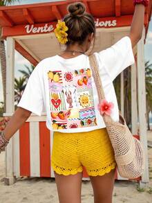Women's Casual Round Neck Short Sleeve T-Shirt White - White - View 3