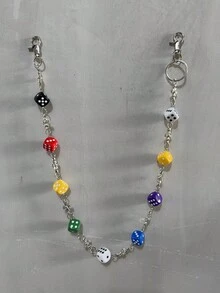 2026 Corrente de Calças com Dados Coloridos da Sorte, Acessório de Luxo Unissexo para Cintura Única, Chaveiro Hip-Hop, Minimalista e Versátil [Envio com Sequência de Cores Aleatórias] - Multicolorido - Ver 2