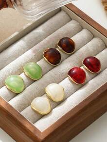 Colorful Translucent Rounded Arch Stud Earrings - Green/Red/Brown/White Resin Earrings - Multicolor 3 - View 1