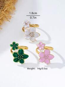 3pcs/Set Unique Design Sweet Five-Petal Flower Open Ring, Elegant Glazed Floral Dopamine Mood Ring, Delicate Daily Wear Open Band Ring - Flower Ring - View 2