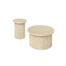 Set Of 2 Round Coffee Tables With Natural Wood Look And Wavy Structure – Integrated Side Table, Ideal For The Living Room, Bedroom, Office Or Study. - Natural Color - View 1