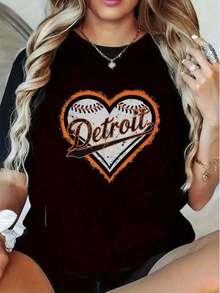 1 camiseta con diseño de béisbol Detroit - Camiseta casual negra, suave y cómoda, muy adecuada para los fans, ideal para el verano, los días de juego y el uso diario, y un excelente regalo para amigos y familiares amantes del béisbol. Camiseta de manga corta con estampado de letras, casual, para uso diario al aire libre, 180g, 100% algodón. - Negro - Ver 7