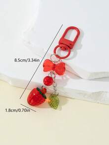 Lindo llavero con colgante de cuentas en forma de moño, fresa y hoja, accesorio para teléfono, colgante para bolso - Rojo - Ver 5