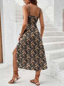 Vestido de tirantes con abertura y nudo de mujer, versátil y con textura de moda - Multicolor 4 - Ver 2