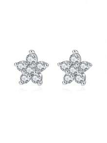 925 Sterling Silver Delicate Plum Blossom Zirconia Stud Earrings For Women - Silver - View 4