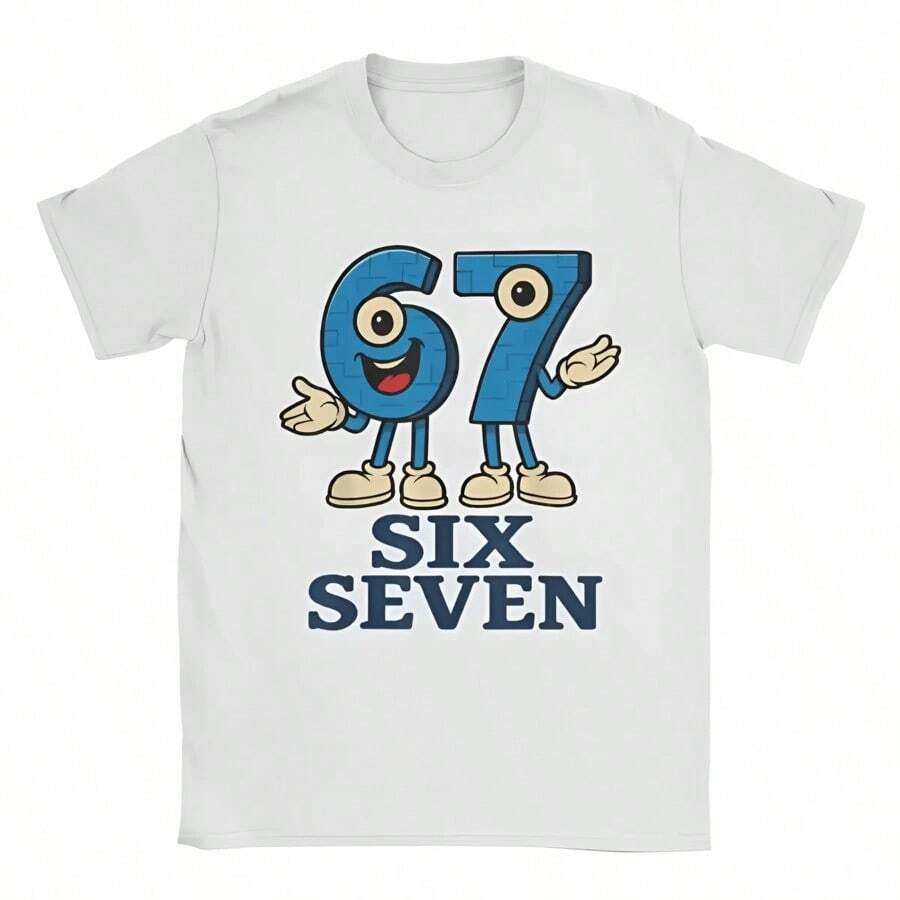 Funny 67 Six Seven Meme Graphic 100%Cotton Men's Shirt Italian Brainrot Shirt Y2K Summer Women's Fashion Oversized Streetwear (1) - trắng - Xem 1
