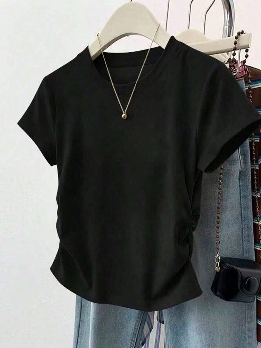 Camiseta de mujer de manga corta de unicolor, de moda para el verano - Multicolor - Ver 1