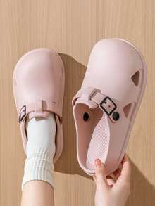 Sandalias huecas transpirables unisex, adecuadas para conducir, playa, uso casual, interior del hogar, cómodas y protectoras sandalias de dedo para el verano - Rosa - Ver 4