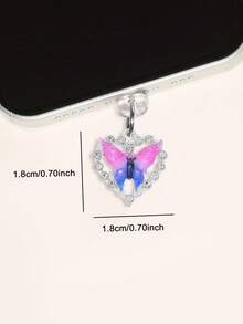 Accesorio de enchufe antipolvo con decoración de mariposa y corazón de ónix y cristal, accesorio colgante compatible con todos los modelos de teléfono - Multicolor - Ver 9