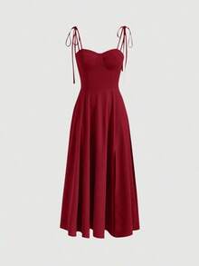 Vestido con abertura y lazo floral - Burdeos - Ver 1