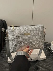 新款春夏草编女士手提包，多功能单肩/斜挎包，独特小巧方形包 - 銀色 - 查看 10