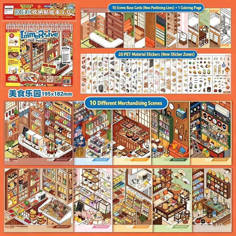 Juego de libro de pegatinas con tema "Reabastecimiento" y juego de pegatinas de escena de tienda linda - 10 mini escenas 3D, pegatinas apilables para aliviar el estrés y 1 libro de pegatinas 3D, regalo de cumpleaños ideal.