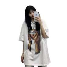 Camiseta holgada de manga corta unisex de talla grande, estilo retro americano,  nacional, hip-hop, para parejas, verano, diseño urbano europeo y americano. - Negro - Ver 5